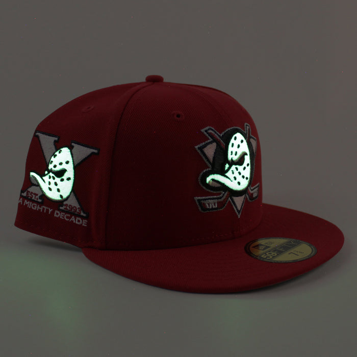 🚨PRE-ORDER🚨 Anaheim Ducks A Mighty Decade New Era 59Fifty Fitted Hat (Scarlet Red Gray Under brim)