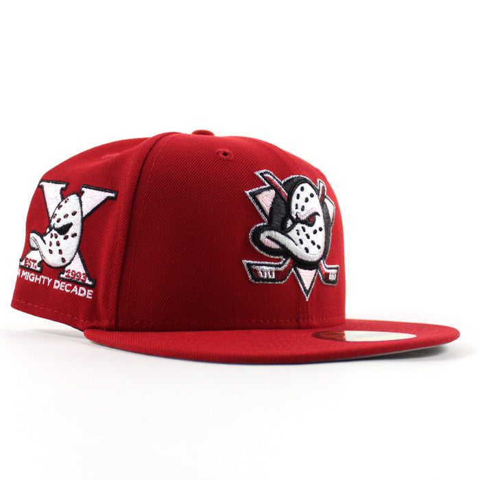 🚨PRE-ORDER🚨 Anaheim Ducks A Mighty Decade New Era 59Fifty Fitted Hat (Scarlet Red Gray Under brim)
