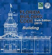 Blue cover of the 2017 Florida Building Code Sixth Edition featuring blueprint-style architectural drawing and official seal