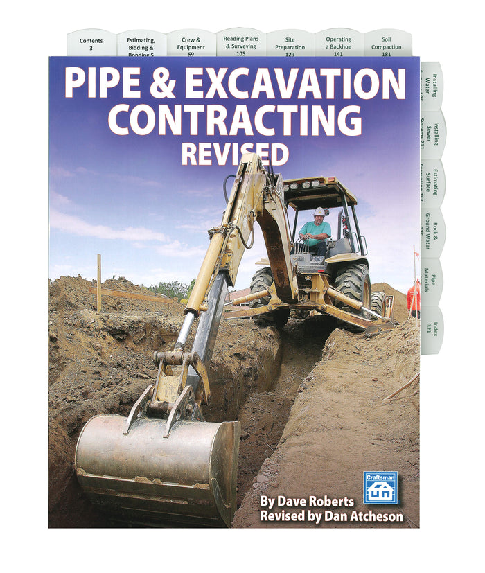 Cover of Pipe & Excavation Contracting Revised by Dave Roberts showing backhoe excavating trench at construction site