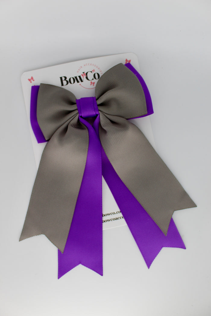 Purple and Metal Grey - Classic Tail Bow - Clip