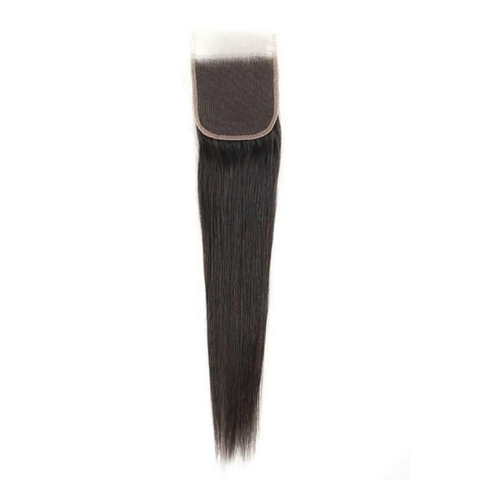straight natural black virgin human hair with 4x4 lace closure