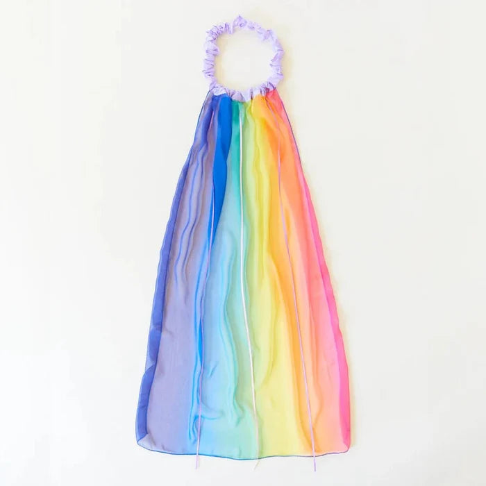 Rainbow veil with lavender hairband on a white background