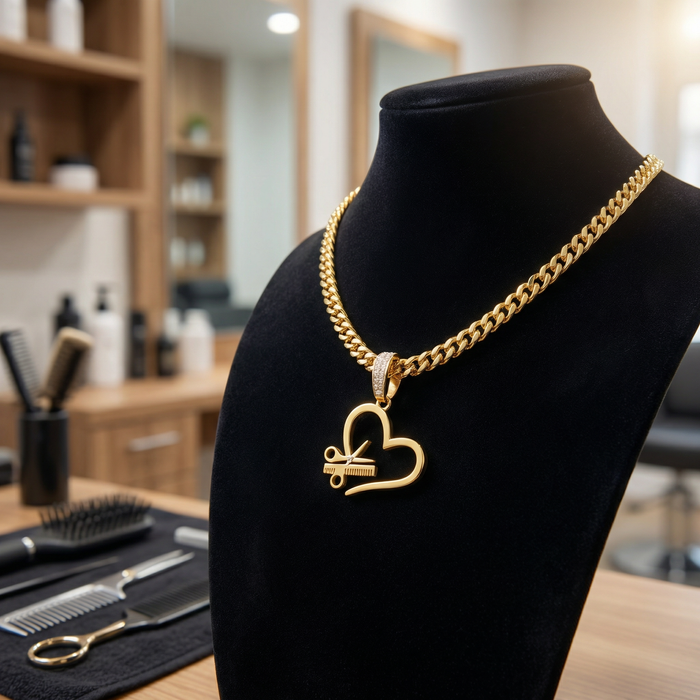 RAW N UNKUT HEART, SCISSOR, COMB PENDANT + CHAIN