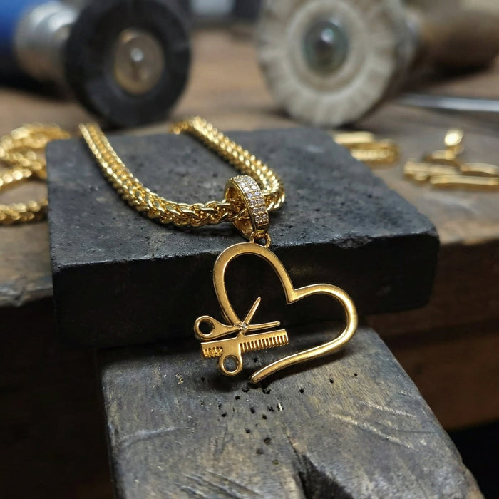 RAW N UNKUT HEART, SCISSOR, COMB PENDANT + CHAIN
