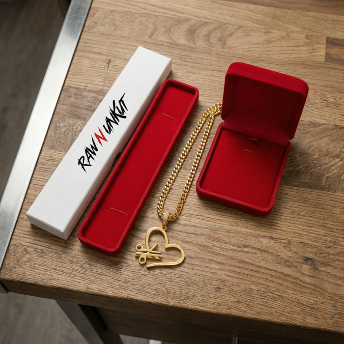 RAW N UNKUT HEART, SCISSOR, COMB PENDANT + CHAIN