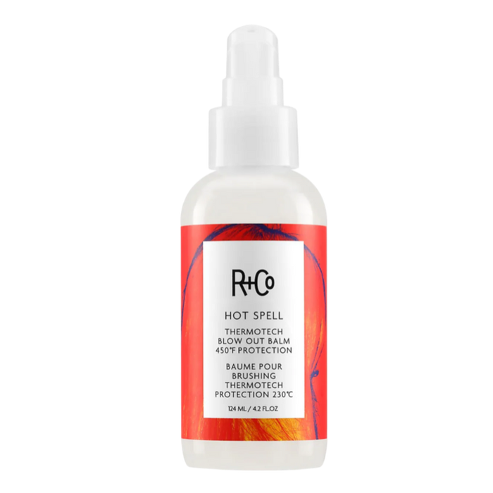 R+Co HOT SPELL blowout balm, heat protectant for blow drying, thermal styling protection, smooth blowout balm, anti-frizz heat styling product, 350 degree heat protection balm, Thermotech hair balm, frizz control for heat tools, blowout balm for sleek hair, heat styling damage reducer