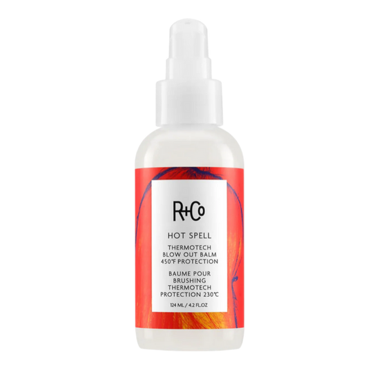 R+Co HOT SPELL blowout balm, heat protectant for blow drying, thermal styling protection, smooth blowout balm, anti-frizz heat styling product, 350 degree heat protection balm, Thermotech hair balm, frizz control for heat tools, blowout balm for sleek hair, heat styling damage reducer