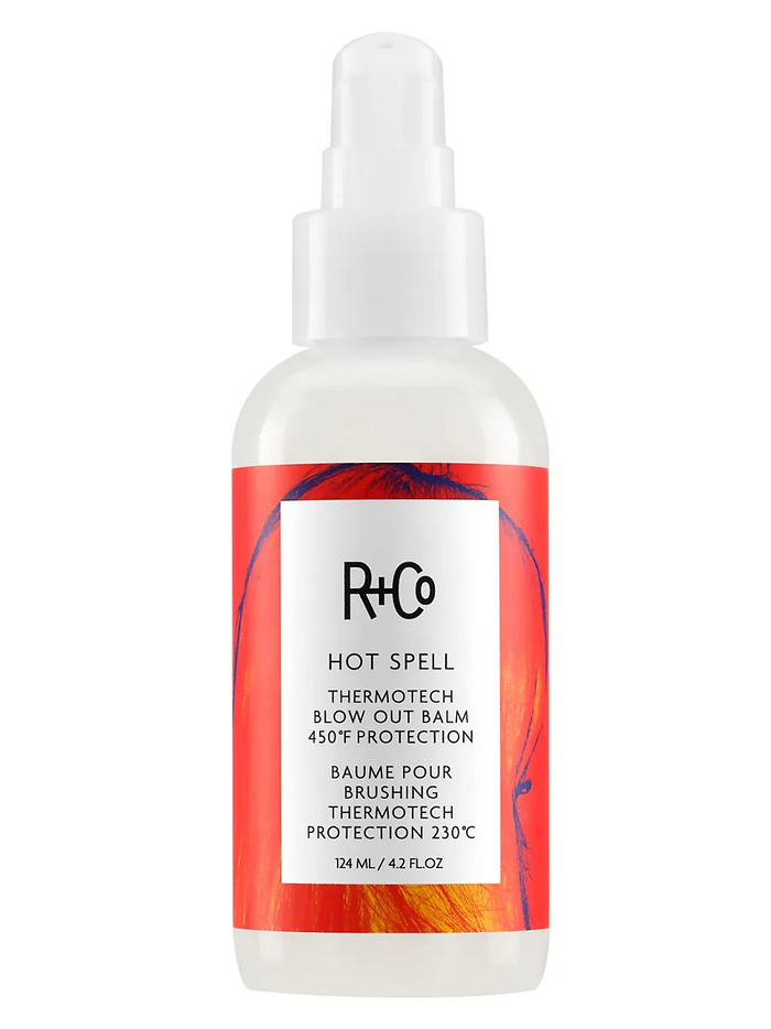 R+Co HOT SPELL blowout balm, heat protectant for blow drying, thermal styling protection, smooth blowout balm, anti-frizz heat styling product, 350 degree heat protection balm, Thermotech hair balm, frizz control for heat tools, blowout balm for sleek hair, heat styling damage reducer