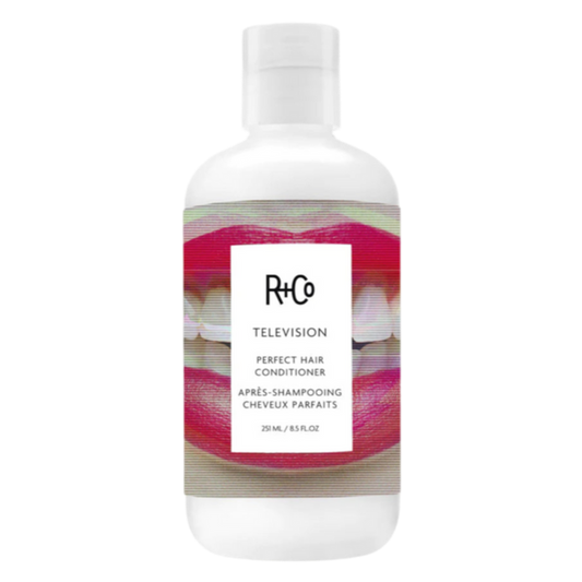 R+Co TELEVISION conditioner, all-in-one hair conditioner, body and shine conditioner, smoothing conditioner for damaged hair, strengthening conditioner for soft hair, R+Co perfect hair duo, conditioner for frizz and volume, shine boosting conditioner, small screen hair conditioner, multi-benefit hair conditioner