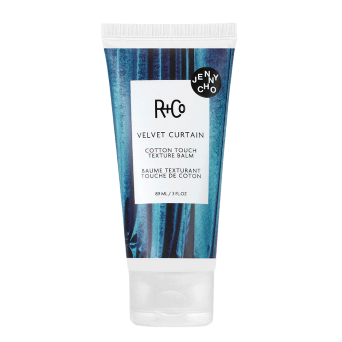 R+Co VELVET CURTAIN balm, dry styler for second day hair, matte texture hair balm, light hold styling balm, soft volume hair product, tousled hair look, dry styling cream, touchable hold texture balm, piecey hair styling product, effortless hair texture balm