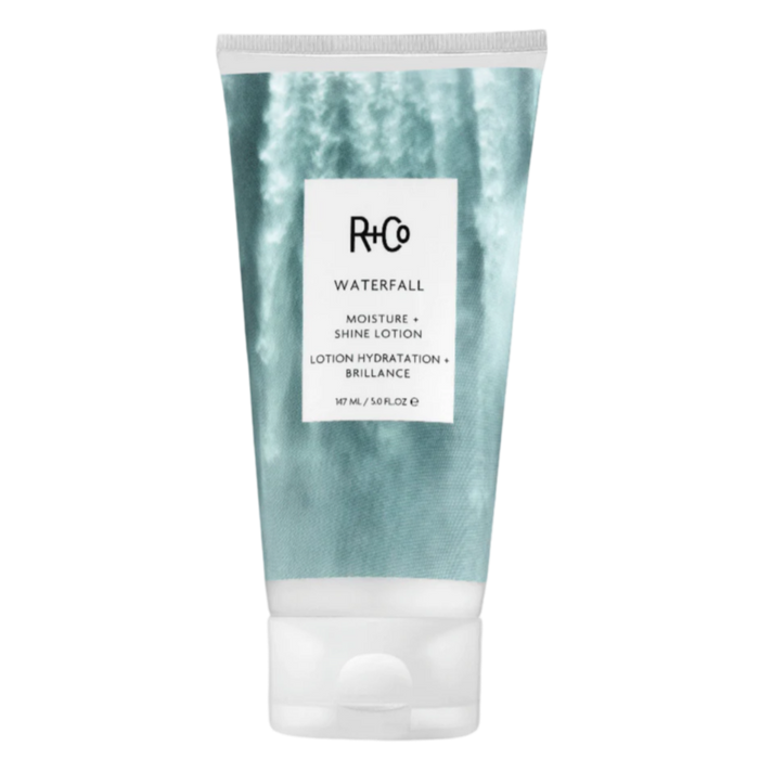 R+Co WATERFALL lotion, moisture shine hair cream, lightweight hydration for fine hair, softening hair lotion, frizz control hair product, glossing hair lotion, hydration for long hair, lightweight hair moisturizer, shine-enhancing styling cream, hair lotion for smooth finish