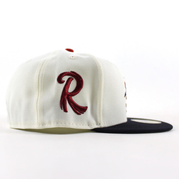 READING FIGHTIN PHILS R Patch 59Fifty New Era Fitted Hat (Chrome White Navy Gray Under Brim)