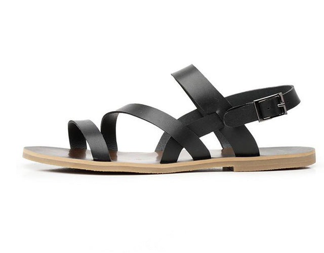 REAL Leather Mens Cross Tied  Sandals Summer Beach casual Buckle Strap slipper shoes