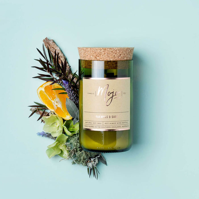 Reclaimed Wine Bottle Soy Wax Candle - Oakmoss & Sage