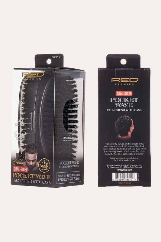 RED BY KISS PREMIUM DUAL-SIDED CURVED PALM BRUSH WITH CASE RED BEAUTY