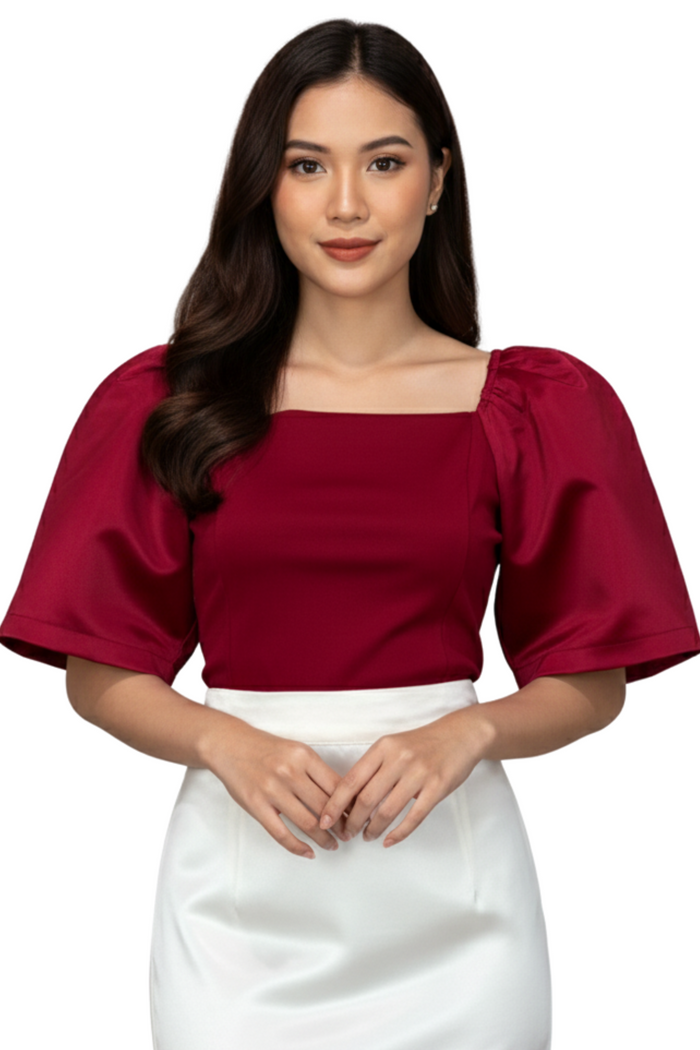 Red Modern Filipiniana Kimona Top