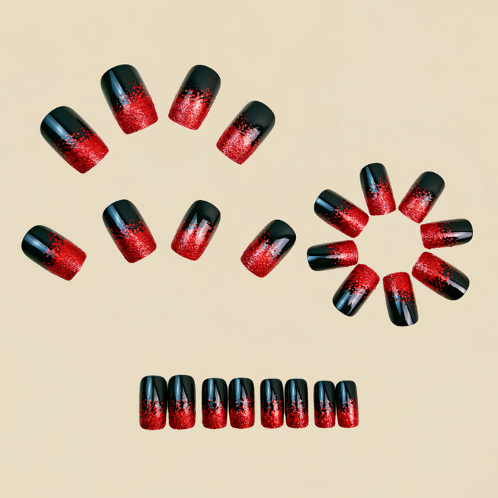 Red glitter ombre manicure