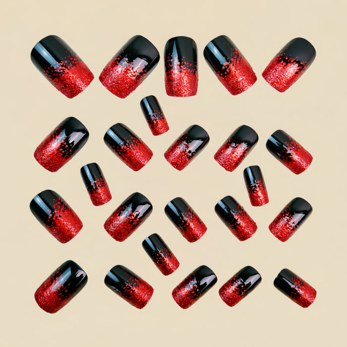 Red glitter ombre manicure