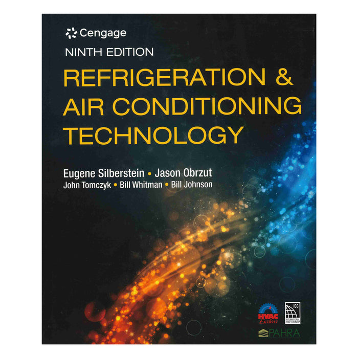 Cover of Refrigeration & Air Conditioning Technology 9th Edition 2021 with dynamic blue and orange abstract light design