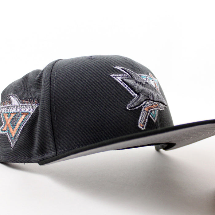 Retro San Jose Sharks 15th Season New Era 59Fifty Fitted Hat (Dark Gray Black Gray Under Brim)