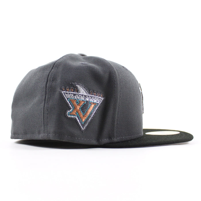 Retro San Jose Sharks 15th Season New Era 59Fifty Fitted Hat (Dark Gray Black Gray Under Brim)