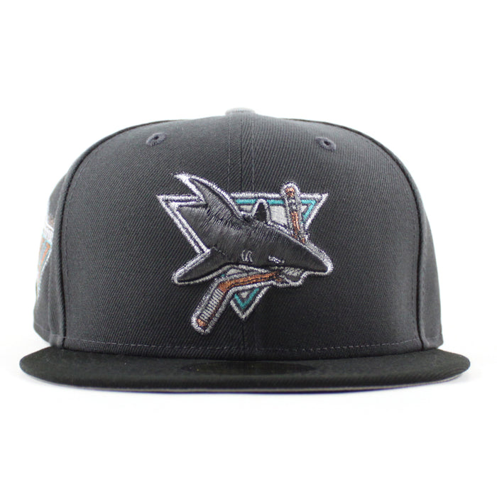 Retro San Jose Sharks 15th Season New Era 59Fifty Fitted Hat (Dark Gray Black Gray Under Brim)