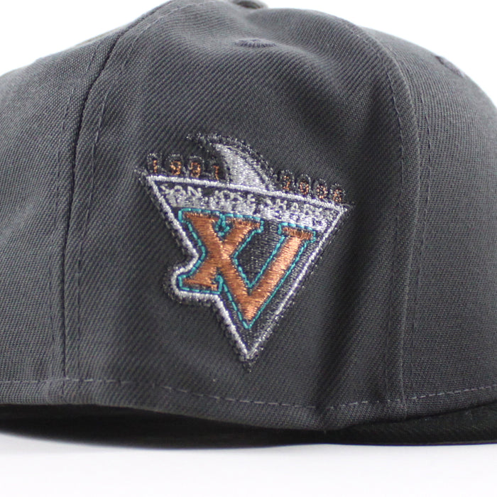 Retro San Jose Sharks 15th Season New Era 59Fifty Fitted Hat (Dark Gray Black Gray Under Brim)