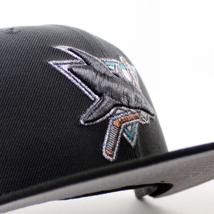Retro San Jose Sharks 15th Season New Era 59Fifty Fitted Hat (Dark Gray Black Gray Under Brim)
