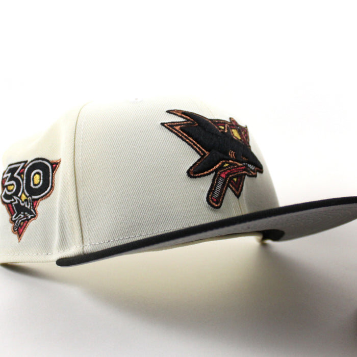 Retro San Jose Sharks 30 Years New Era 59Fifty Fitted Hat (Chrome White Black Gray Under Brim)