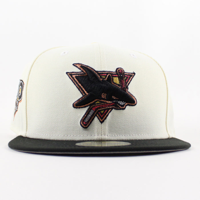 Retro San Jose Sharks 30 Years New Era 59Fifty Fitted Hat (Chrome White Black Gray Under Brim)