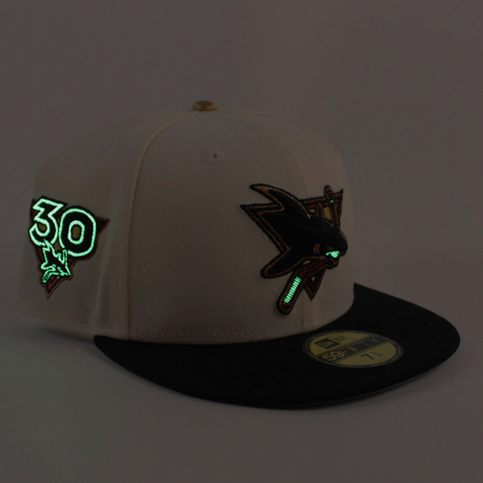 Retro San Jose Sharks 30 Years New Era 59Fifty Fitted Hat (Chrome White Black Gray Under Brim)