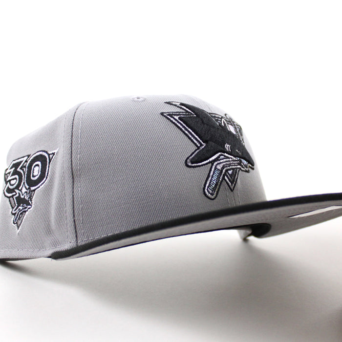 Retro San Jose Sharks 30 Years New Era 59Fifty Fitted Hat (Gray Black Gray Under Brim)