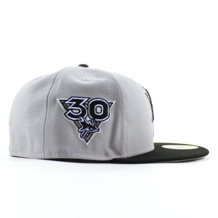 Retro San Jose Sharks 30 Years New Era 59Fifty Fitted Hat (Gray Black Gray Under Brim)