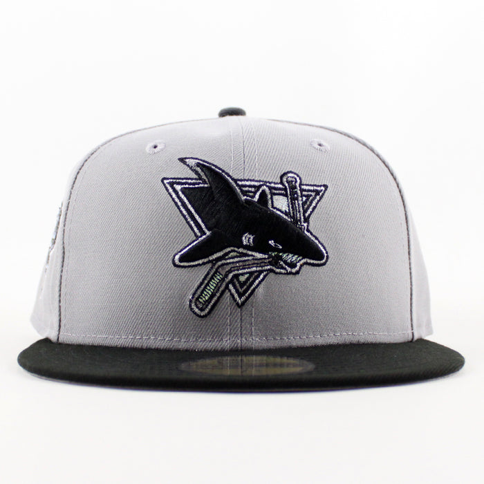 Retro San Jose Sharks 30 Years New Era 59Fifty Fitted Hat (Gray Black Gray Under Brim)