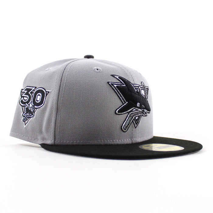 Retro San Jose Sharks 30 Years New Era 59Fifty Fitted Hat (Gray Black Gray Under Brim)