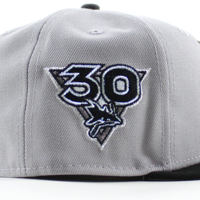 Retro San Jose Sharks 30 Years New Era 59Fifty Fitted Hat (Gray Black Gray Under Brim)