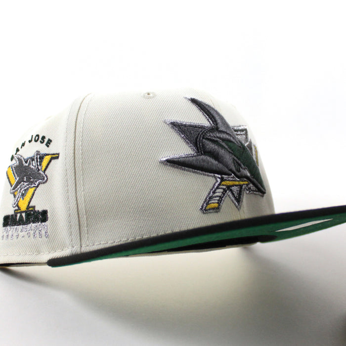 Retro San Jose Sharks 5th Season New Era 59Fifty Fitted Hat (Chrome White Black Green Under Brim)