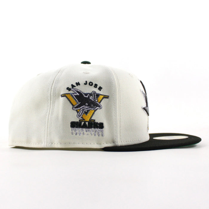 Retro San Jose Sharks 5th Season New Era 59Fifty Fitted Hat (Chrome White Black Green Under Brim)