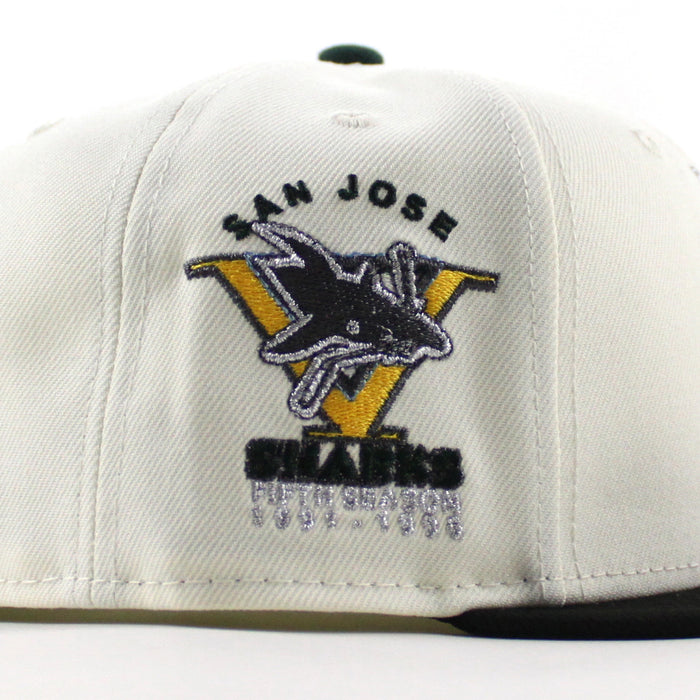 Retro San Jose Sharks 5th Season New Era 59Fifty Fitted Hat (Chrome White Black Green Under Brim)