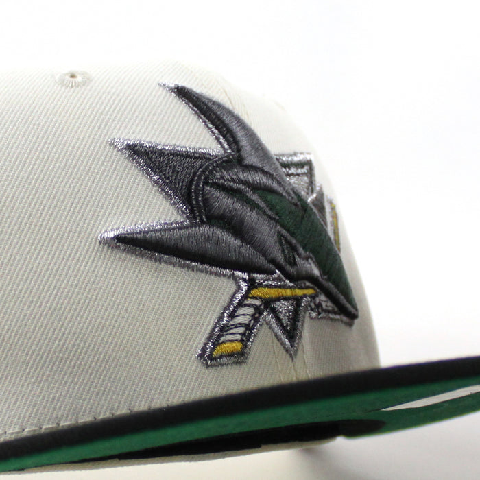 Retro San Jose Sharks 5th Season New Era 59Fifty Fitted Hat (Chrome White Black Green Under Brim)