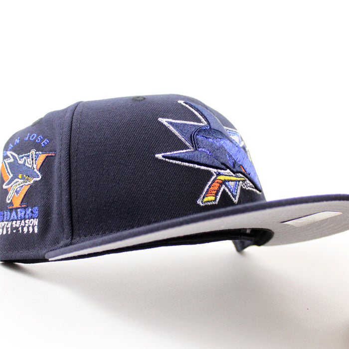 Retro San Jose Sharks 5th Season New Era 59Fifty Fitted Hat (Navy Gray Under Brim)
