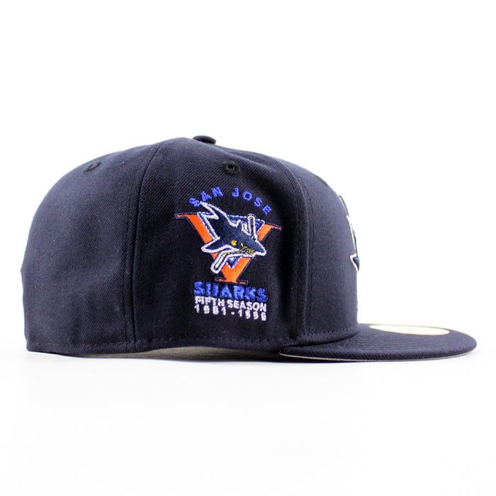 Retro San Jose Sharks 5th Season New Era 59Fifty Fitted Hat (Navy Gray Under Brim)