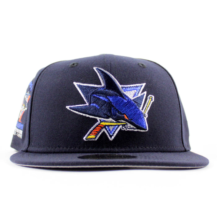 Retro San Jose Sharks 5th Season New Era 59Fifty Fitted Hat (Navy Gray Under Brim)
