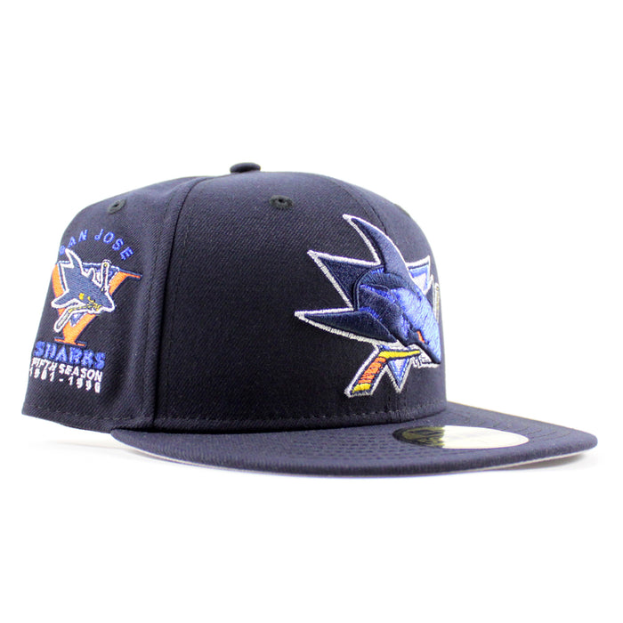 Retro San Jose Sharks 5th Season New Era 59Fifty Fitted Hat (Navy Gray Under Brim)