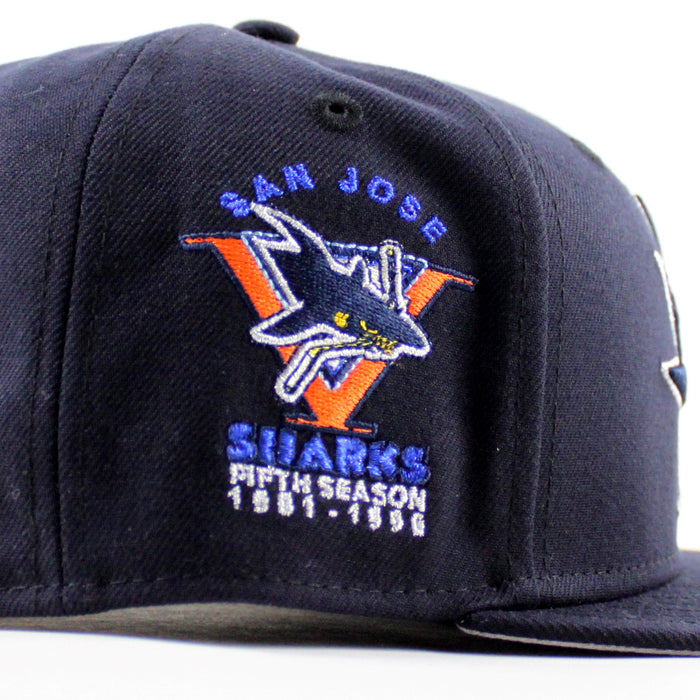 Retro San Jose Sharks 5th Season New Era 59Fifty Fitted Hat (Navy Gray Under Brim)