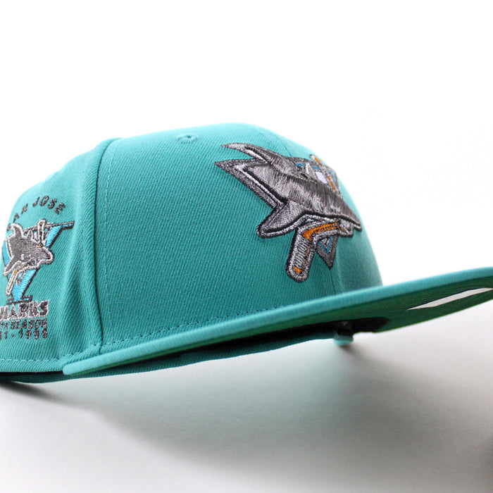 Retro San Jose Sharks 5th Season Patch New Era 59Fifty Fitted Hat (Teal Green Under Brim)