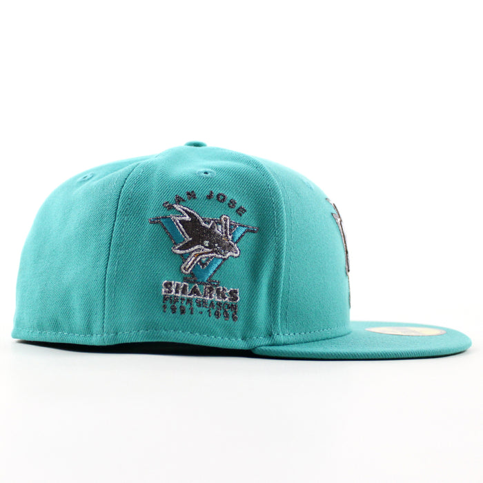 Retro San Jose Sharks 5th Season Patch New Era 59Fifty Fitted Hat (Teal Green Under Brim)