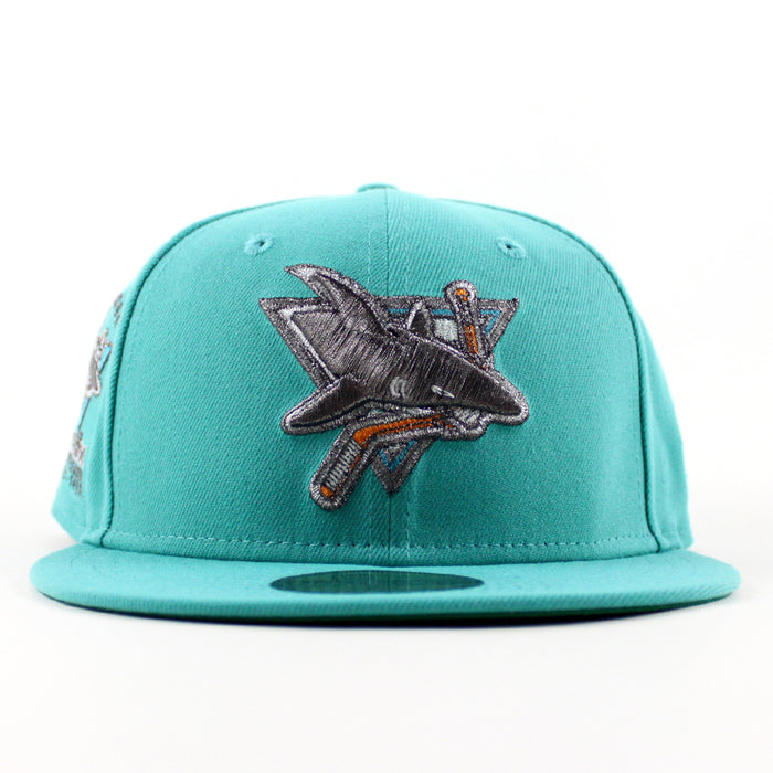 Retro San Jose Sharks 5th Season Patch New Era 59Fifty Fitted Hat (Teal Green Under Brim)