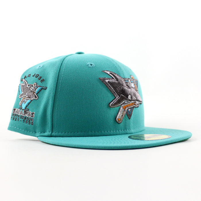 Retro San Jose Sharks 5th Season Patch New Era 59Fifty Fitted Hat (Teal Green Under Brim)